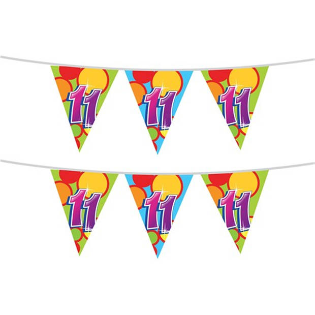 2x stuks leeftijd verjaardag thema vlaggetjes 11 jaar plastic 10 meter - Vlaggenlijnen