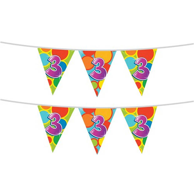 2x stuks leeftijd verjaardag thema vlaggetjes 3 jaar plastic 10 meter - Vlaggenlijnen