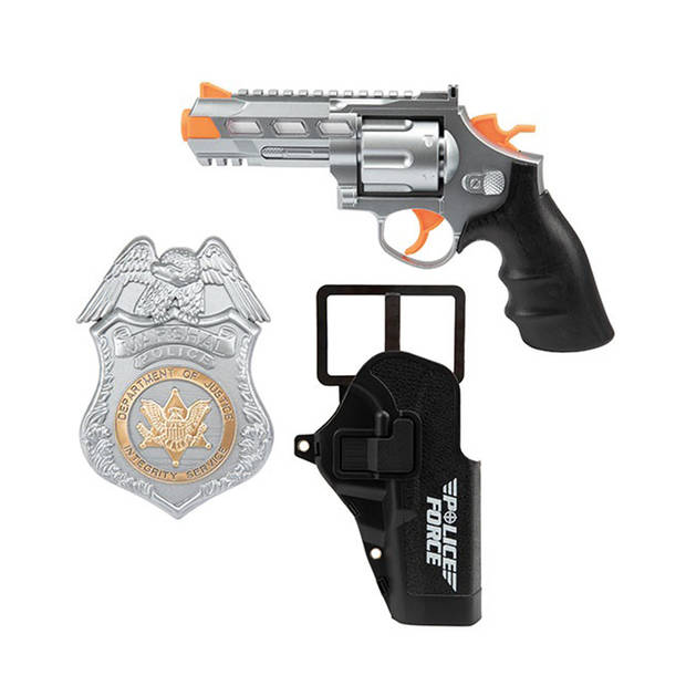 Speelgoed politie pistool met holster en badge - met licht en geluid - inclusief batterijen - Verkleedattributen