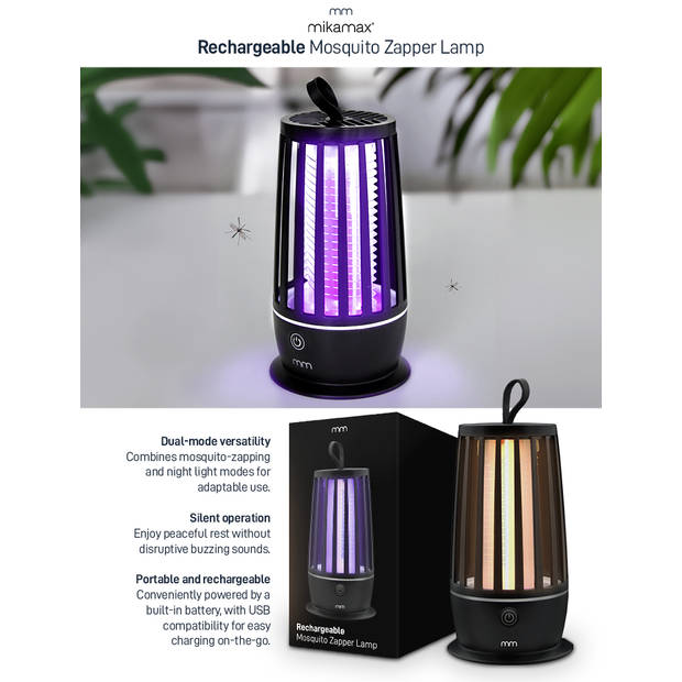 Oplaadbare Muggenlamp - Mosquito Zapper Lamp Paars - Zwart