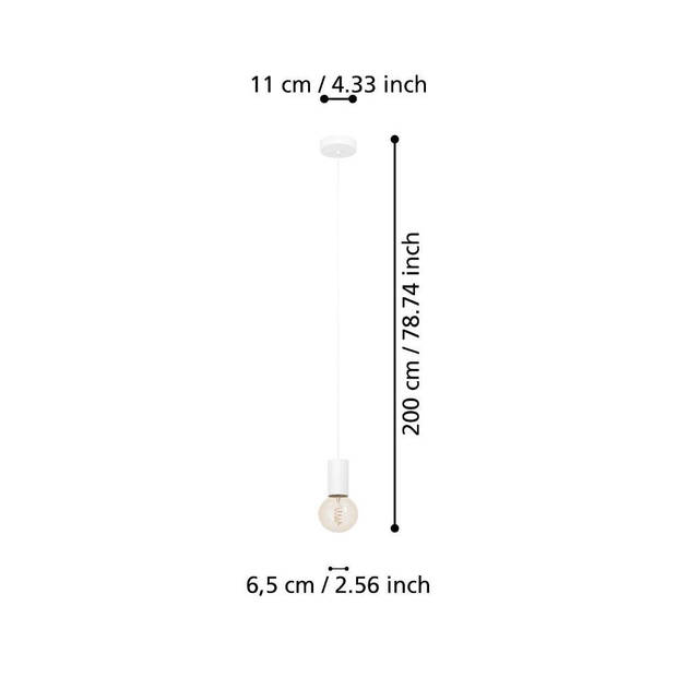 EGLO Pozueta 1 Hanglamp - E27 - Staal - Wit