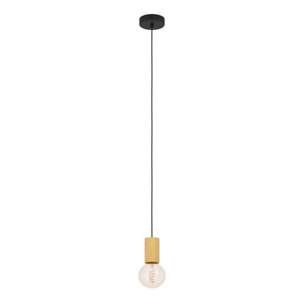 EGLO Pozueta 1 Hanglamp - E27 - Staal;Hout - Zwart;Bruin