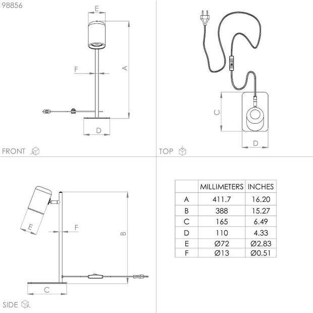 EGLO Ceppino Tafellamp - Bureaulamp - GU10 - 38 cm - Wit