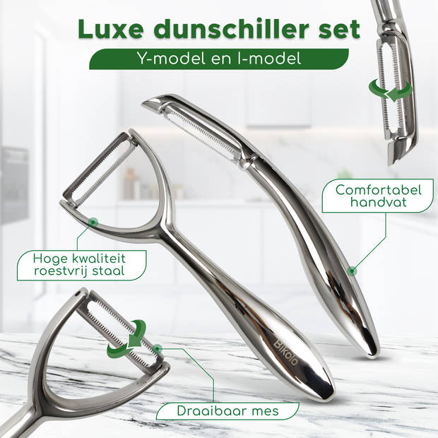 Bikolo® - Luxe Dunschiller Set - RVS Dunschillers - RVS Aardappelschiller - I-model - Y-model