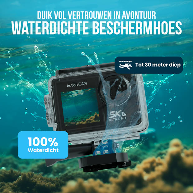 Strex Action Camera 5K 50MP - 60FPS / 30M Waterdicht / WiFi - Touchscreen - Externe Microfoon - Inclusief Accessoires -