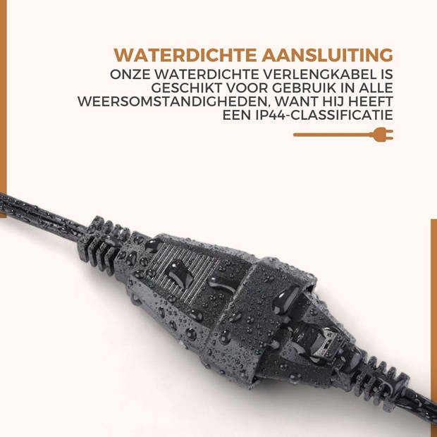 Homezie Verlengkabel 3 Meter IP44 Waterproof Afsluitbaar Uiteinde Extra Groot Bereik