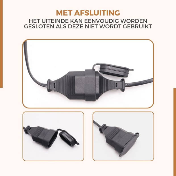 Homezie Verlengkabel 3 Meter IP44 Waterproof Afsluitbaar Uiteinde Extra Groot Bereik