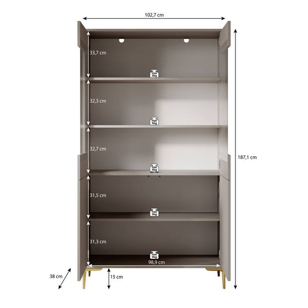 Meubella Vitrinekast Five - Beige - 103 cm