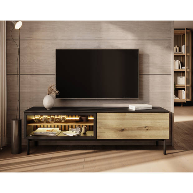 Meubella TV-Meubel Ludwig - Zwart - Eiken - 180 cm