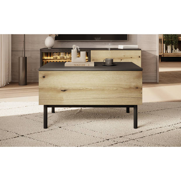 Meubella Salontafel Ludwig - Zwart - Eiken - 80 cm