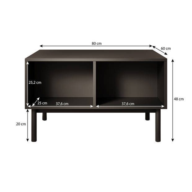 Meubella Salontafel Ludwig - Zwart - Eiken - 80 cm