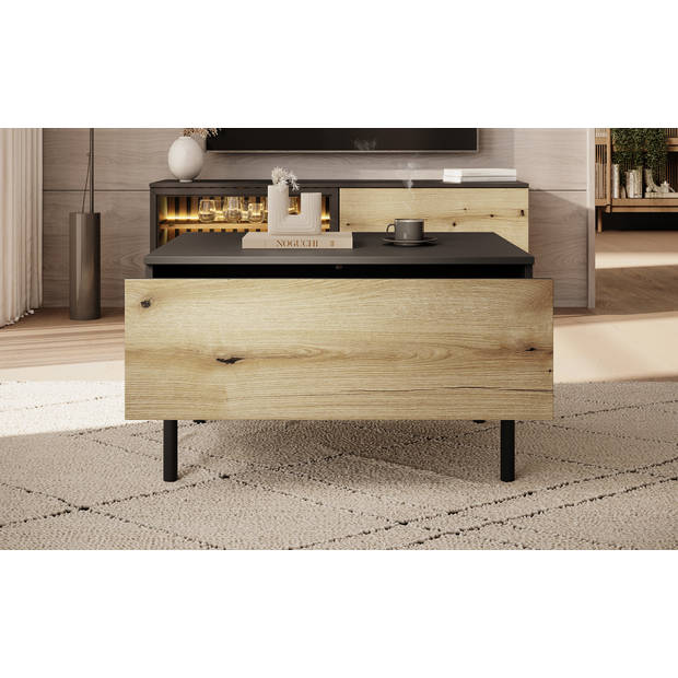 Meubella Salontafel Ludwig - Zwart - Eiken - 80 cm