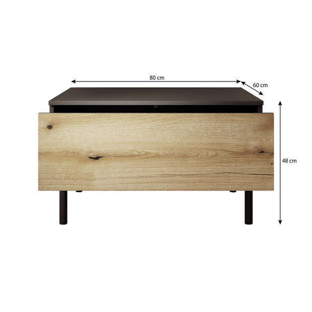 Meubella Salontafel Ludwig - Zwart - Eiken - 80 cm