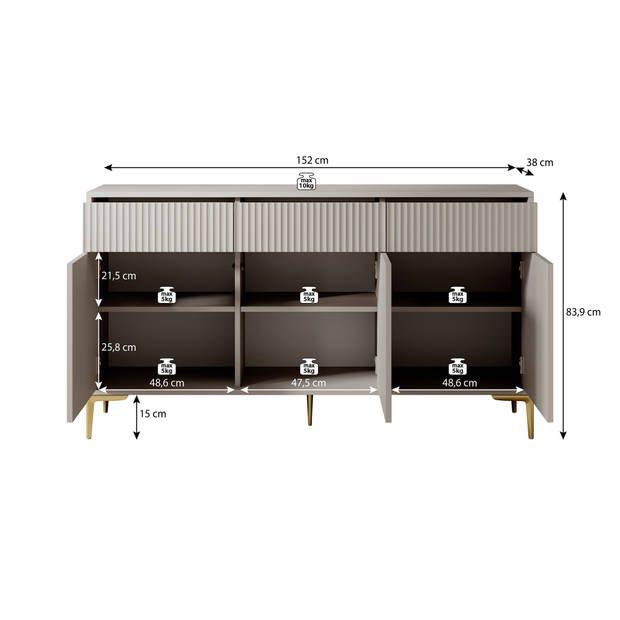 Meubella Dressoir Five - Beige - 152 cm