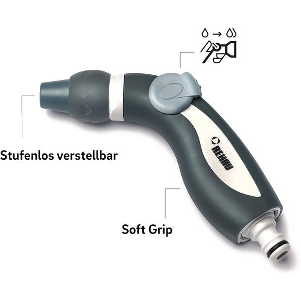 REHAU Tuinspuit Comfort, spuit voor het reinigen en sproeien, tuinhanddouche met bediening met één hand