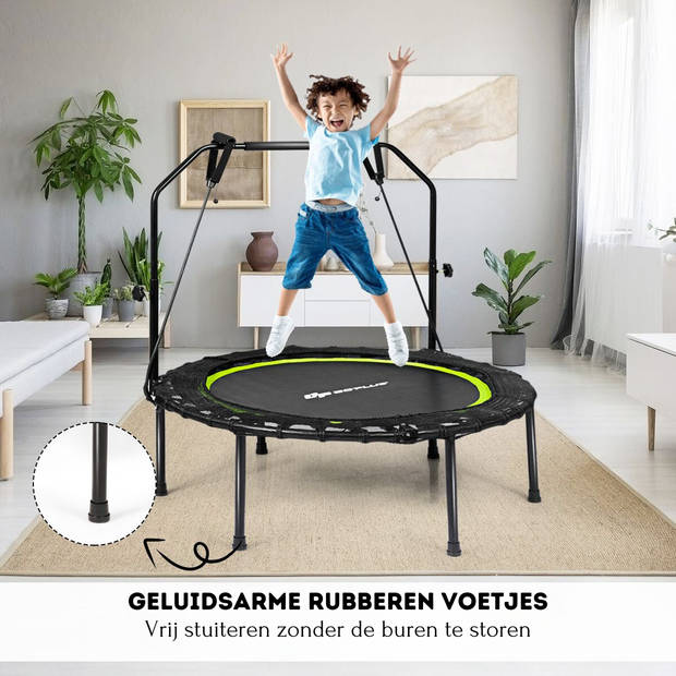 Costway Opvouwbare Fitness Trampoline Met Weerstandsbanden - Mini Trampoline - Verstelbaar Zwart/Groen Ø102 cm