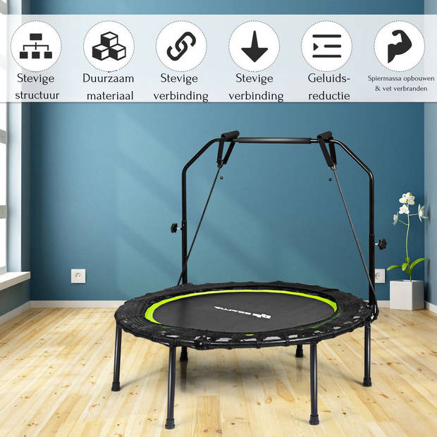 Costway Opvouwbare Fitness Trampoline Met Weerstandsbanden - Mini Trampoline - Verstelbaar Zwart/Groen Ø102 cm