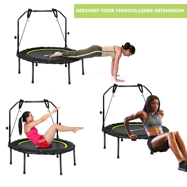 Costway Opvouwbare Fitness Trampoline Met Weerstandsbanden - Mini Trampoline - Verstelbaar Zwart/Groen Ø102 cm