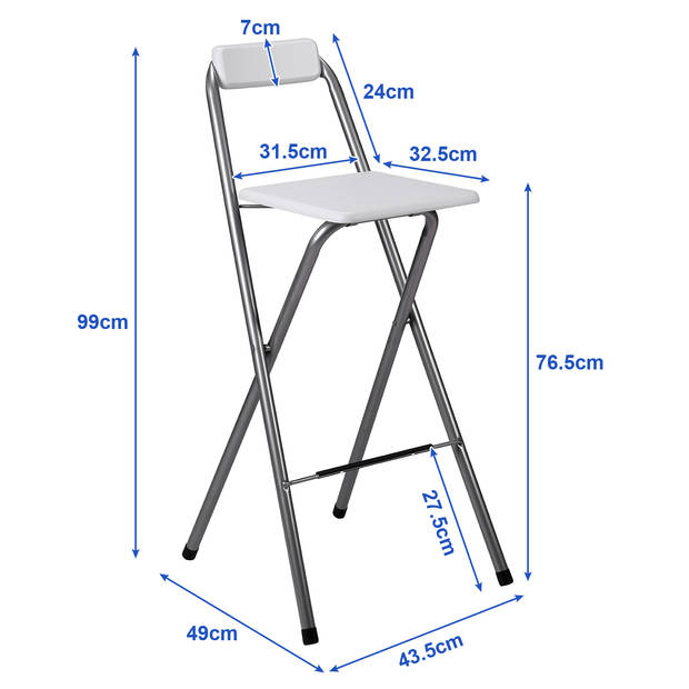 Bardi 2 x Inklapbare Barkruk Voor Statafel Wit – 100 Kg Draagvermogen