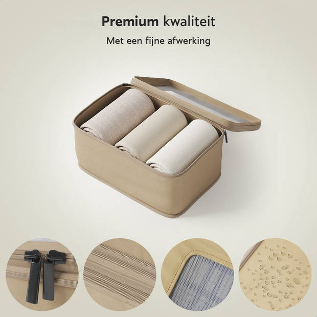 ONYX® compressie packing cubes - 5 stuks - Bagage organizers met compressie rits - Voor koffers en tassen - Beige