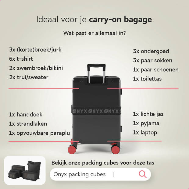 ONYX Handbagage koffer 33L - TSA slot - Spinner wielen - Lichtgewicht Trolley - Aluminium sluiting - Zwart