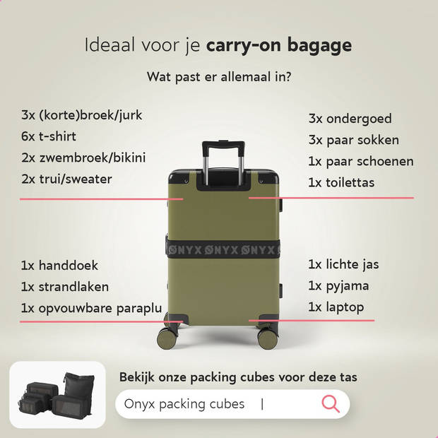 ONYX Handbagage koffer 33L - TSA slot - Spinner wielen - Lichtgewicht Trolley - Aluminium sluiting - Olive groen