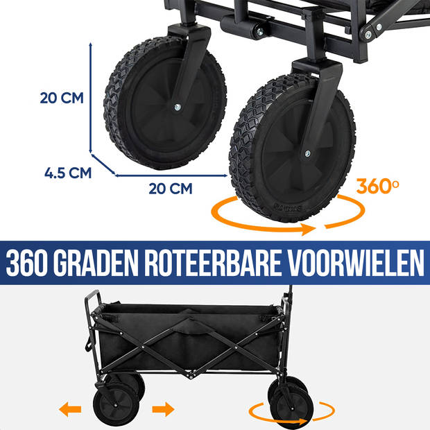 Avalo Bolderkar XL - Opvouwbaar - Tot 110KG - 91x51x59 CM - 120L - 360º Wielen - Zwart