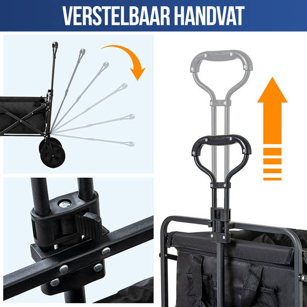 Avalo Bolderkar XL - Opvouwbaar - Tot 110KG - 91x51x59 CM - 120L - 360º Wielen - Zwart