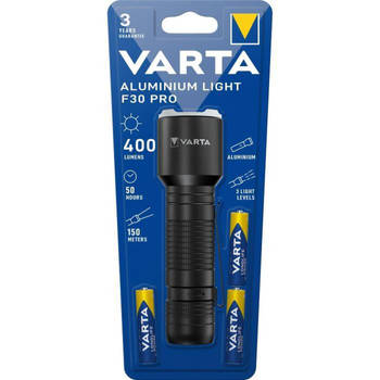 Zaklamp-VARTA-Aluminium Light F30 Pro-400lm-krachtige LED-3 verlichtingsmodi-pocketclip-3 AAA-batterijen inbegrepen