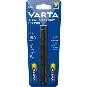 Zaklamp-VARTA-Aluminium Light F10 Pro-150lm-krachtige LED-3 verlichtingsmodi-pocketclip-2 AAA-batterijen inbegrepen