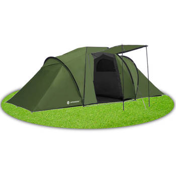 Springos Tunneltent Kampeertent Tent Waterdicht 4 Persoons 2 Slaapkamers Groen 460 x 200 x 245 cm