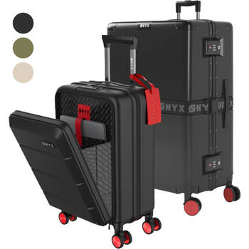 ONYX 2-delige Kofferset - Handbagage met voorvak en Check-in koffer - 35L/100 L - TSA slot - Trolley - Zwart