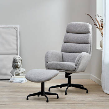 Giga Living - Fauteuil Bouclé Taupe/Zwart - Voetenbank - 70x77x110cm - Sifton