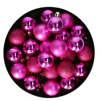 Christmas Decoration kerstballen - 24x st - 3 cm - fuchsia roze - Kerstbal