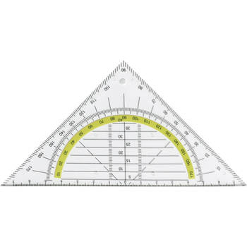 Geodriehoek Triangle met liniaal en gradenboog - 3x stuks - kunststof - 14 x 9 cm - wiskunde/school - Geodriehoeken