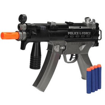 Speelgoed politie pistool met 12 foam pijltjes - MP5K - met licht en geluid - inclusief batterijen - Verkleedattributen