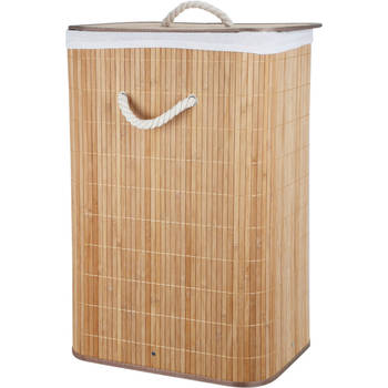 Storage Solutions Wasmand - bamboe hout - met deksel - naturel - 40 x 30 x 60 cm - 70 liter - Wasmanden