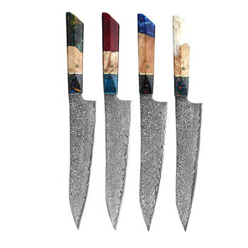 Shinrai Japan - Epoxy Jewels 4-delige Damascus Koksmessen set - Special Edition