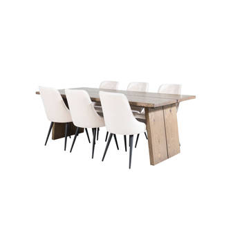 Logger eethoek eetkamertafel uitschuifbare tafel lengte cm 210 / 310 rokerig eik en 6 Velvet Deluxe eetkamerstal velours