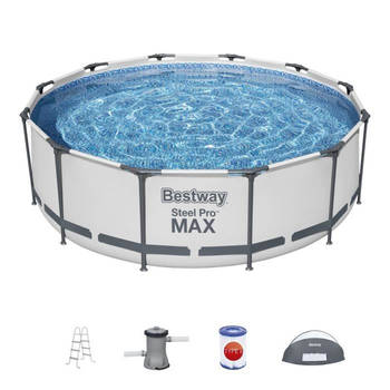 BESTWAY Kit voor bovengronds buisvormig zwembad - Steel Pro Max - 366 cm x 100 - Rond (filtratiepomp, ladder, luifel)