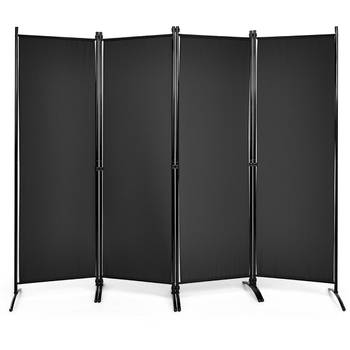 Costway Metalen Room Divider Kamerscherm - Opvouwbare Binnenwand Met Stabiele Voeten - 220 x 173 cm - Zwart