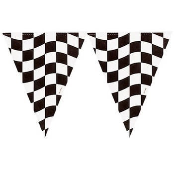Vlaggetjes - Racing thema zwart/wit geblokt - 366 cm - plastic - Vlaggenlijnen