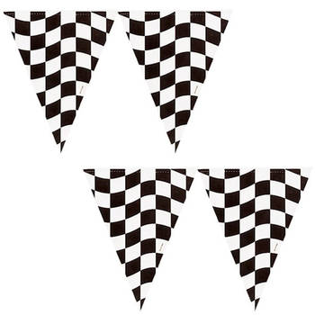 2x stuks vlaggetjes - Racing thema zwart/wit geblokt - 366 cm - plastic - Vlaggenlijnen