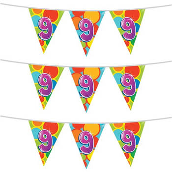 3x stuks leeftijd verjaardag thema vlaggetjes 9 jaar plastic 10 meter - Vlaggenlijnen