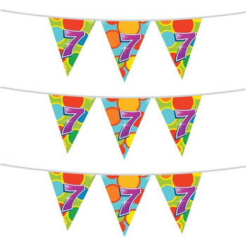 3x stuks leeftijd verjaardag thema vlaggetjes 7 jaar plastic 10 meter - Vlaggenlijnen