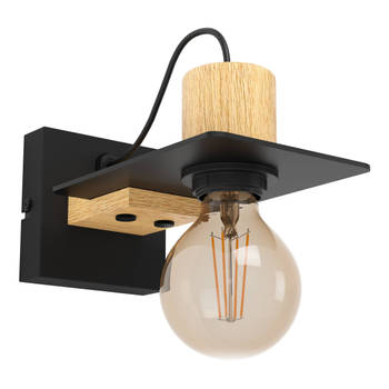 EGLO Bramerton Wandlamp - E27 - Staal;Hout - Zwart;Bruin