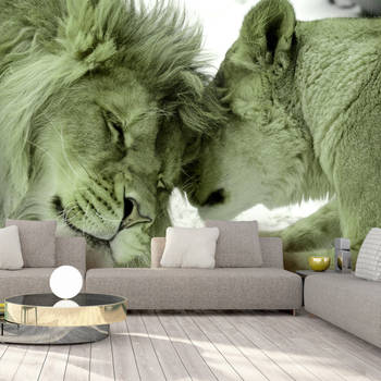 Fotobehang - Lion Tenderness Green - Vliesbehang