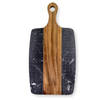 Intirilife snijplank hout & marmer zwart 35 x 18 x 1,5 cm - keukenplank, serveerplank met handvat voor brood kaas