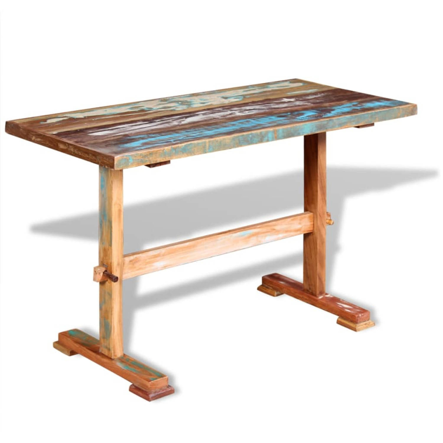 vidaXL Eettafel op voet massief gerecycled hout 120x58x78 cm