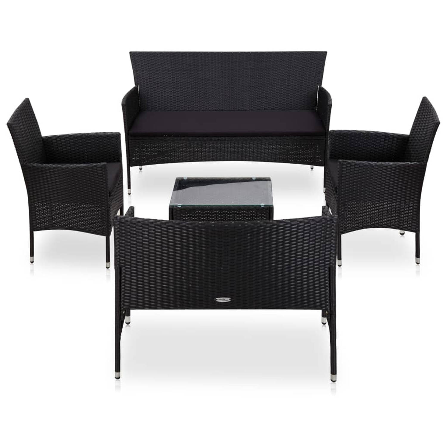 vidaXL 6-delige Loungeset met kussens poly rattan zwart